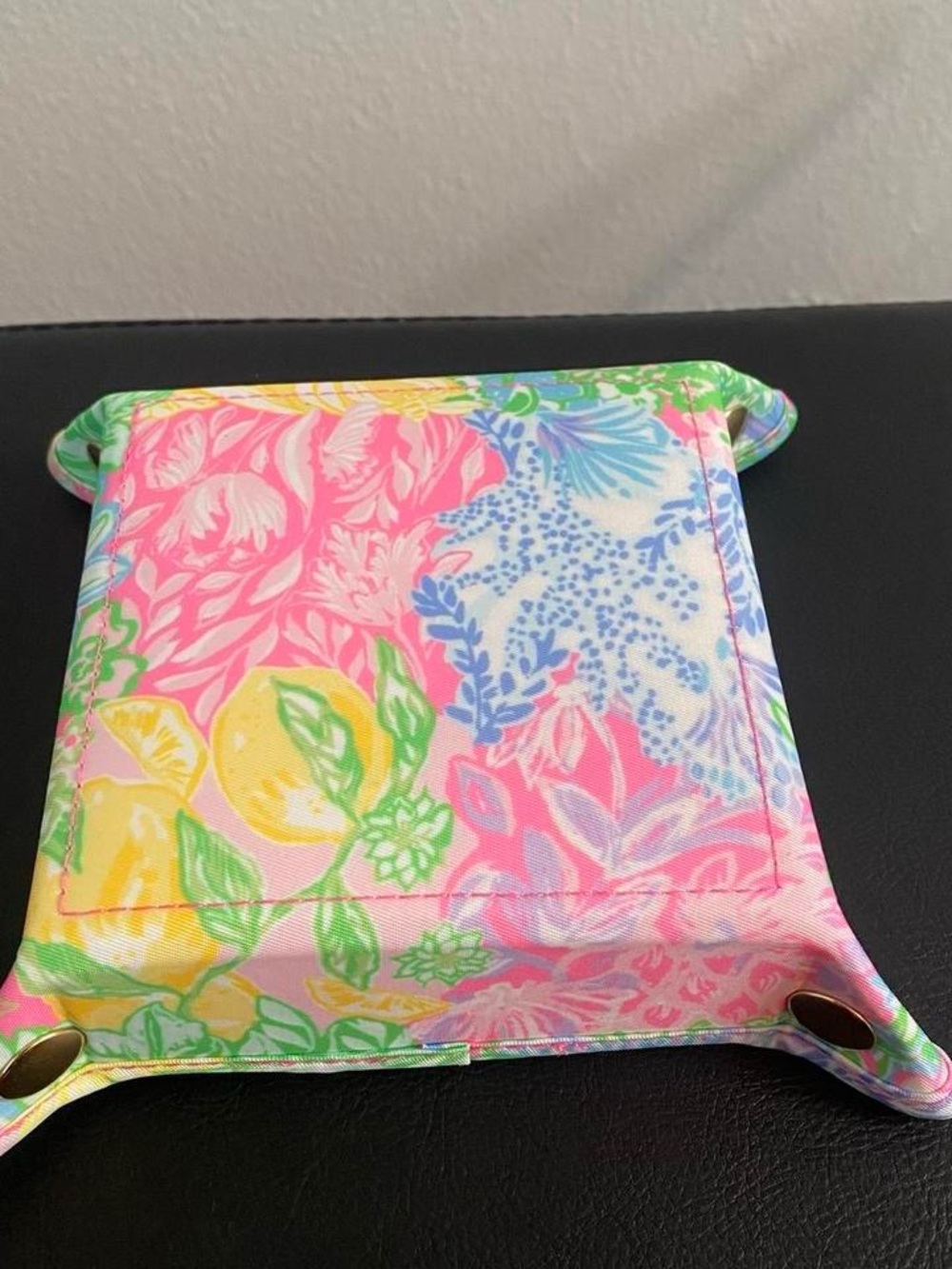 Lilly Pulitzer Multicolor Floral Leather Catchall with Gold Center - Picture 2 of 8